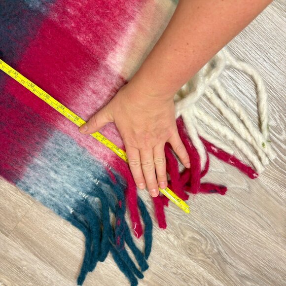 Ricki's Chunky Fringe Blue Pink Plaid Green Fluffy Oversized Scarf - Picture 7 of 7